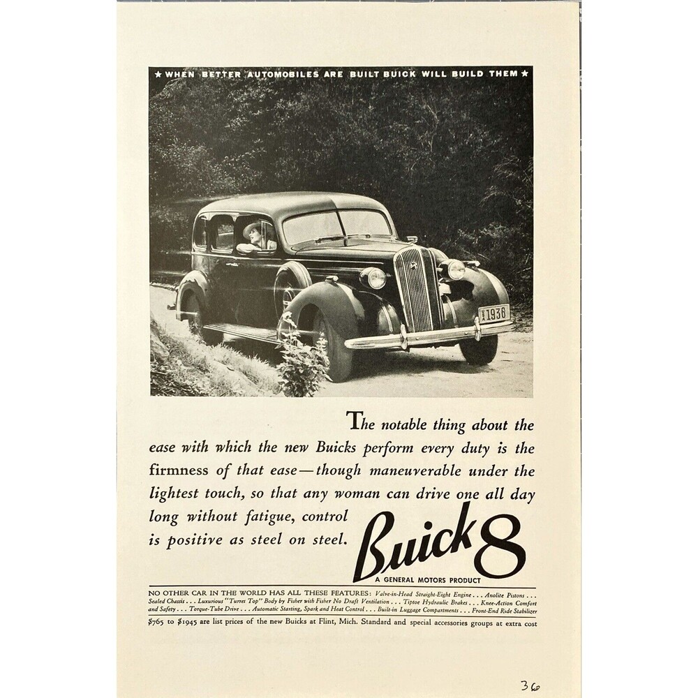 Buick 8 "When Better Cars are Built Buick Will Build Them" Vintage Print Ad 1936